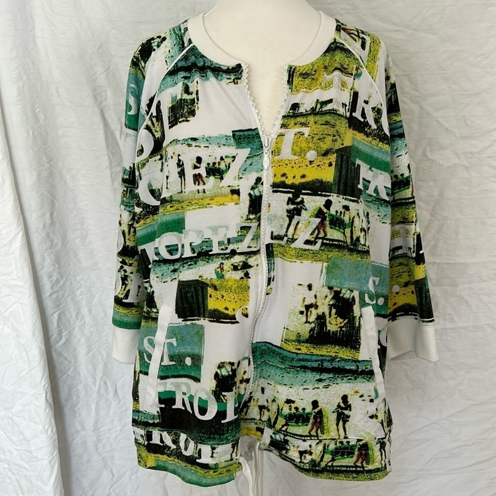 Onque CASUAL Tropical Green/Yellon Zip Up Jacket Lightweight Sz 1X